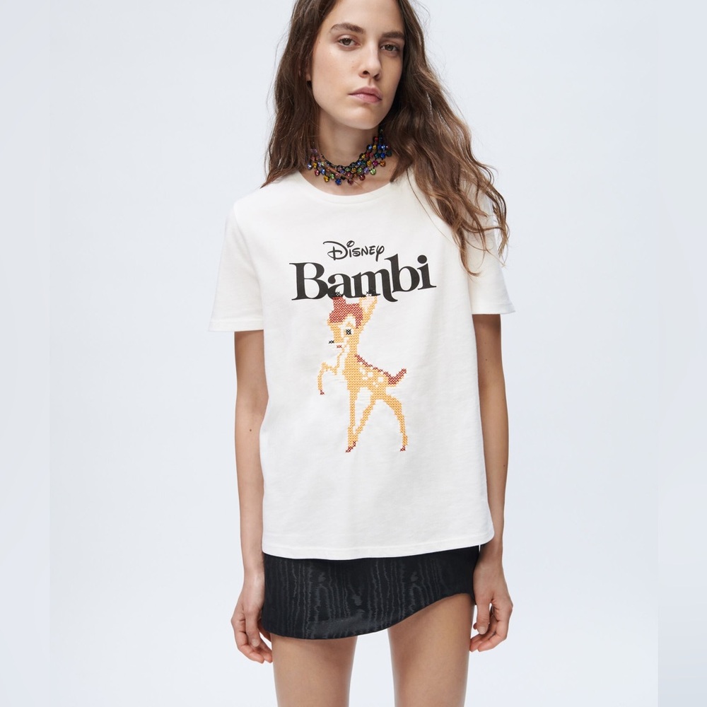 🤍 ZARA X DISNEY Embroidered BAMBI T Shirt